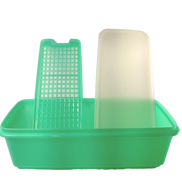 Vintage Tupperware Bread / Celery Keeper Jadeite Green 782-4 Sheer Lid 3 piece - Picture 2 of 4